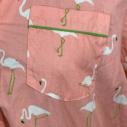 Lands' End Women's Sleep Shirt Button Front Long Sleeve Flamingo Peach Small S Green