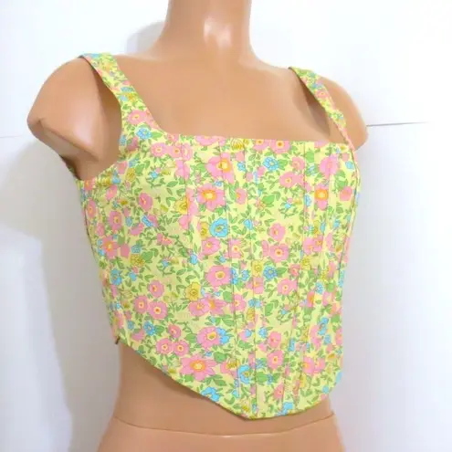 Trendy & Unique Yellow Floral Corset Top Sz S NWOT