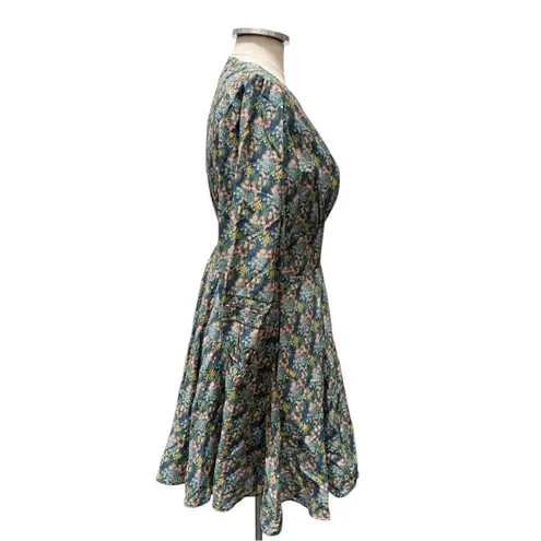 Trovata Silk Blend Celestial Custer Long Sleeve V neck Dress Size Small Blue