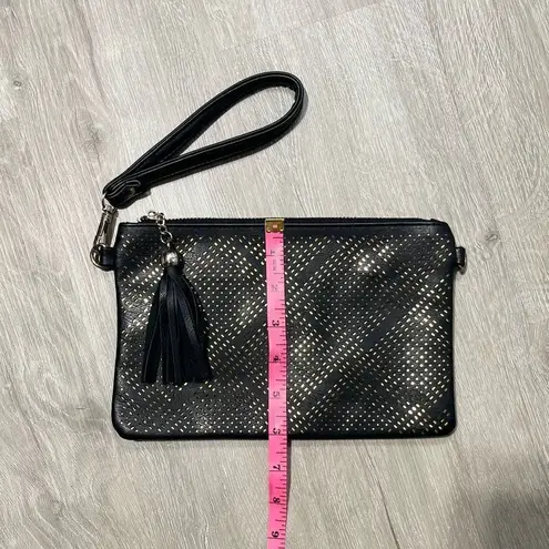 MMS Black and Gold Laser Cut Zip Close Wristlet Clutch Bag