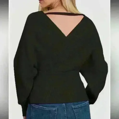 Zenana Premium Zenana Cross Wrap Rib Long Sleeve Sweater Black New Without Tags Medium Trendy