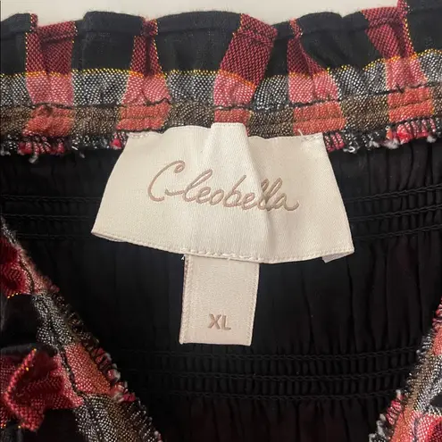 Cleobella Plaid Tiered Smock Maxi Dress size XL Christmas plaid tartan red black