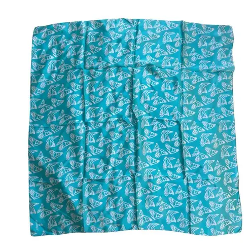 Llardo 100% Silk Scarf Blue Teal Butterflies 33” x 32.5” Classy Old Money Preppy