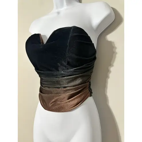 JLUXLABEL Ombré Velvet Ruched Bustier Corset Crop Top With Boning Size S