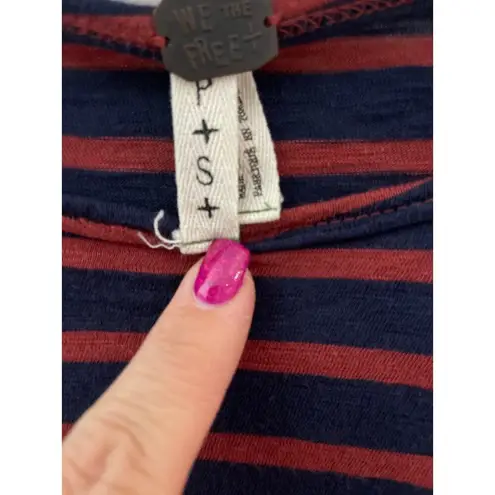 Free People  We The Free Burnt Red Blue Mix It Stripe Boho Long Sleeve Size Small