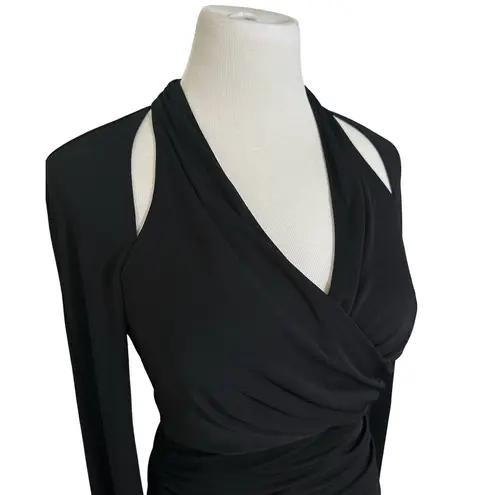 Cinq à Sept Cinq A Sept NEW Tiffy Cut Out Shoulder Bell Sleeve Ruched Jersey Dress Black 2