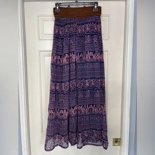 Wide Leg Pull On Harem Pants With Bird & Elephant Boho Hippie Print Blue