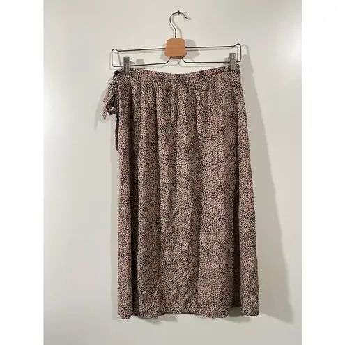 Urban Romantics True Wrap Midi Skirt with Micro Leopard Print Pattern in Size Small Tan Neutral