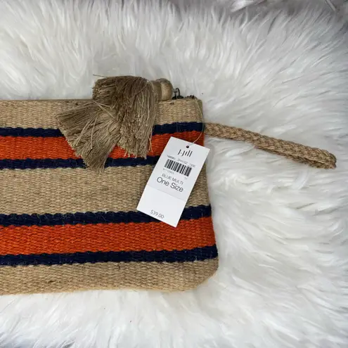 NWT J. Jill striped jute clutch wristlet natural, navy, orange with tassel