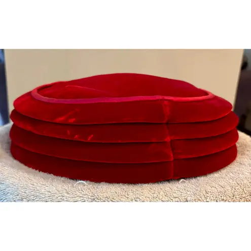 Womens Marche' Exclusive Red Velvet Vintage Hat Rhinestone Trim Fitted Pill Box