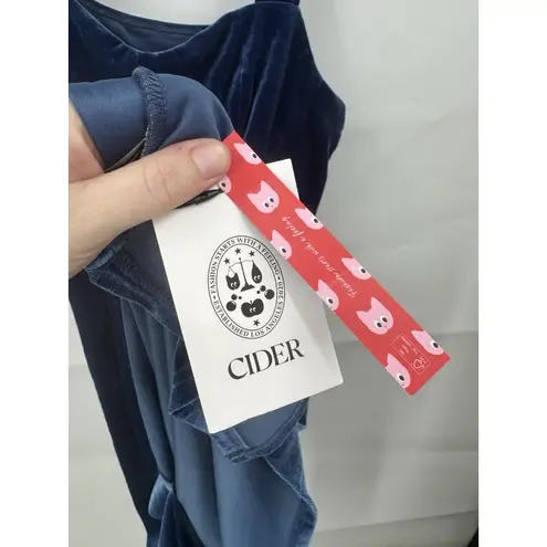 Cider Velour Witchy Celestial Midi Dress Women 0XL Blue Tie Shoulder Whimsigoth