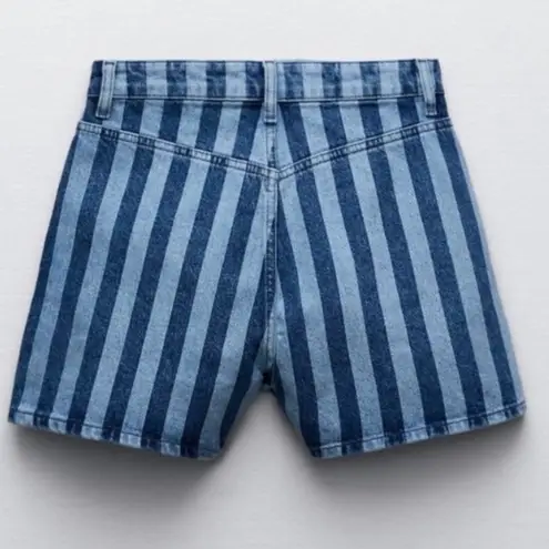 ZARA  High Rise Striped Denim Shorts 4