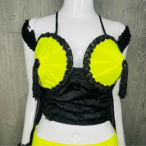 Belly dancing rave costume cosplay yellow black light costume hand made 6