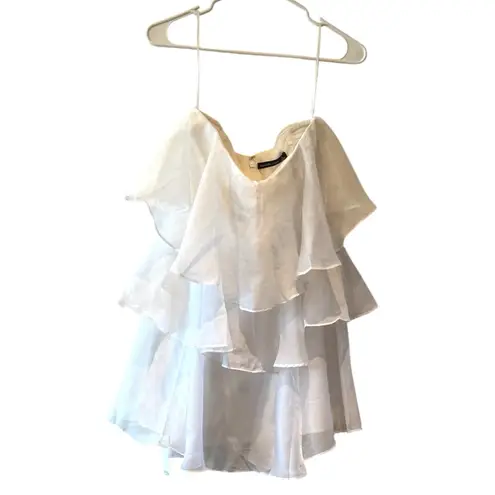 Abercrombie & Fitch  White Organza Tiered Strapless Mini Bridal Wedding‎ Dress S