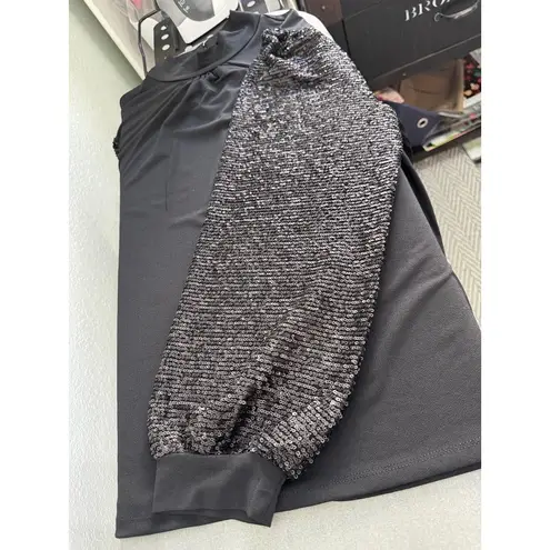 Cable & Gauge Black Mock Neck Top with Sequin Balloon Sleeves XL NWT