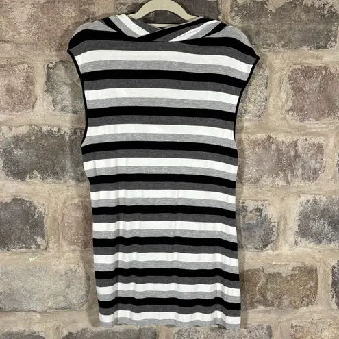 Vivienne Tam Cowl Neck Tank Woman's XL Striped Black White Gray Raw Hem Coastal