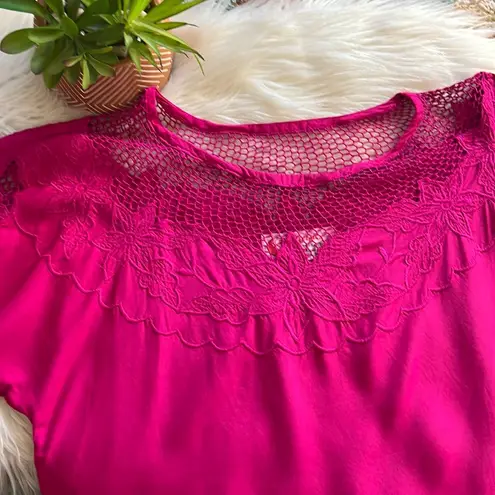 made in Hawaii floral embroidered mesh top