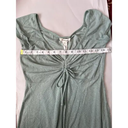 Rolla Coster Sage Green Mini Dress Ruched Drawstring Babydoll Neckline Medium