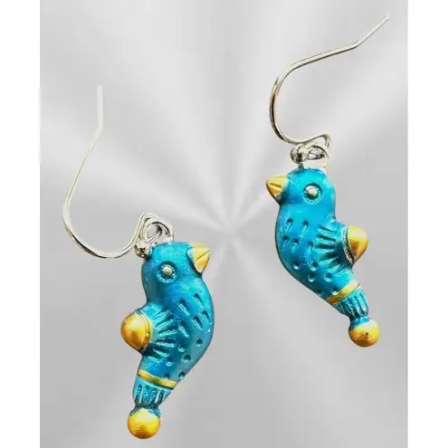Bluebird Earrings New Painted Metal Dangle Hooks Bird Watcher Gift Birthday Blue
