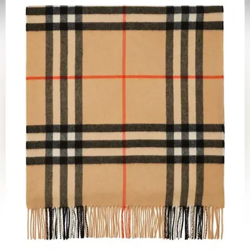 Burberry NWT  Check 100% Cashmere Scarf Tan Beetroot thumbnail 4