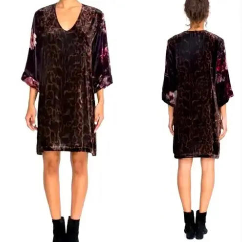 Johnny Was Kimono Dress NWT S Velvet Silk Leopard Animal Floral Print Multi
