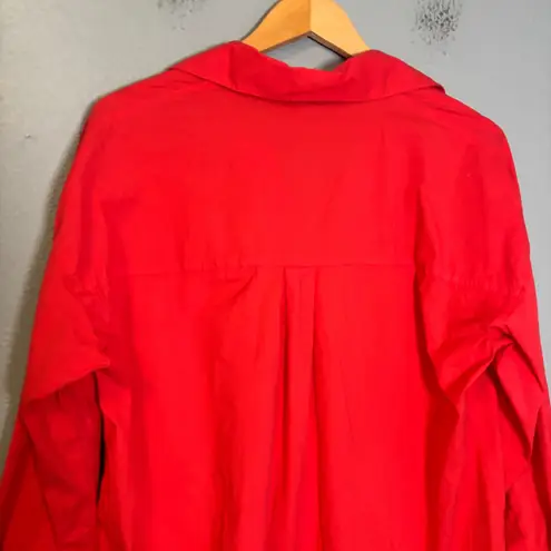 Monrow Women's Poplin Oversized Button Down Shirt Pink Coral Size Small Preppy