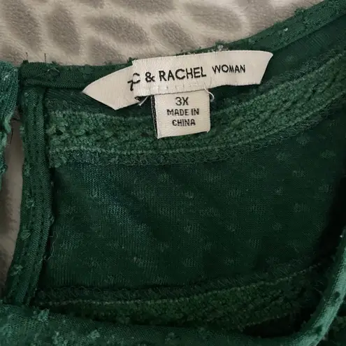 Zac and Rachel Textured Swiss Dot Boho Blouse sz 3X Plus Forest Green Holiday Christmas Peasant