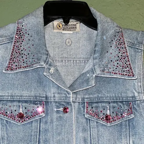Christine Alexander Vintage 90s Jean Jacket Pink Rhinestones Size M