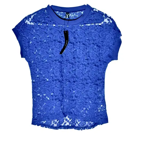 Allegra K NWT Floral Lace Overlay Batwing Sleeves Crew Neck Casual Top - XS