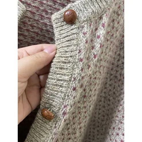 Vtg Sierra Woolen Mills Knit Cardigan Sweater grey knit pink little hearts L Size L