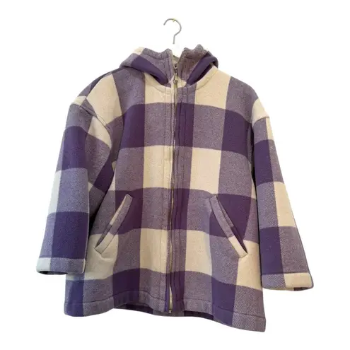 United Colors Of Benetton Hooded Wool Coat Purple Plaid Women’s 38