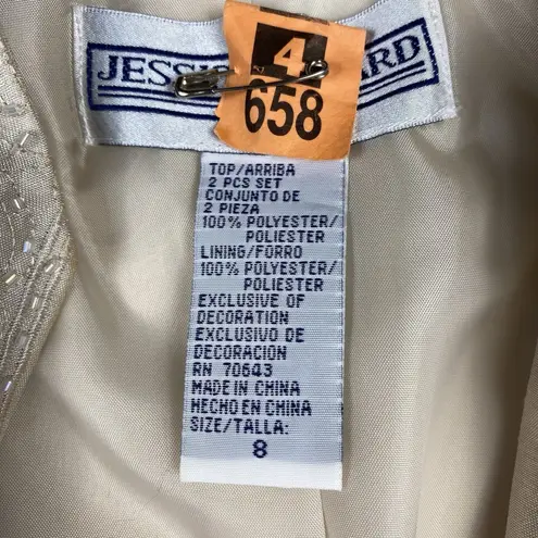 Jessica Howard Women 2 Piece Suit Jacket Maxi Dress Champaign Gold Ivory Size 8