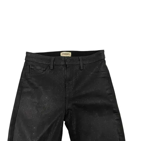 L'Agence Glitter Metallic Fleck Coated Skinny Jeans Designer Black size 26
