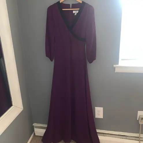 Badgley Mischka purple beaded trim maxi dress