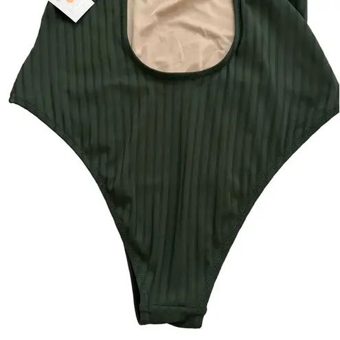 Shade & Shore  Swimsuit One Piece Green Ribbed Plunge V-Wire Swimsuit Large NEW