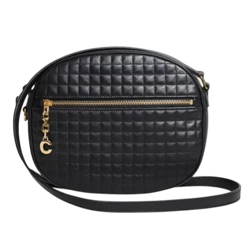 CELINE C Charm Quilted Calfskin Small Crossbody Camera Bag Black Gold 2019