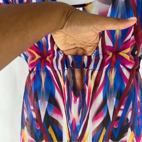 Becca Multicolor Geometric Abstract Print Chiffon Cutout Swim Coverup Size XS