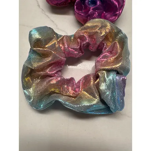 Handmade Set of 3  Metallic Rainbow Scrunchies - Image 2