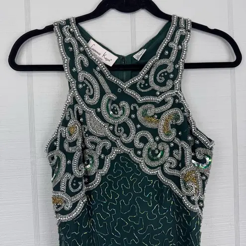 Laurence Kazar NWT Vintage Green Beaded Silk Floor Length Dress Formal Prom Gown