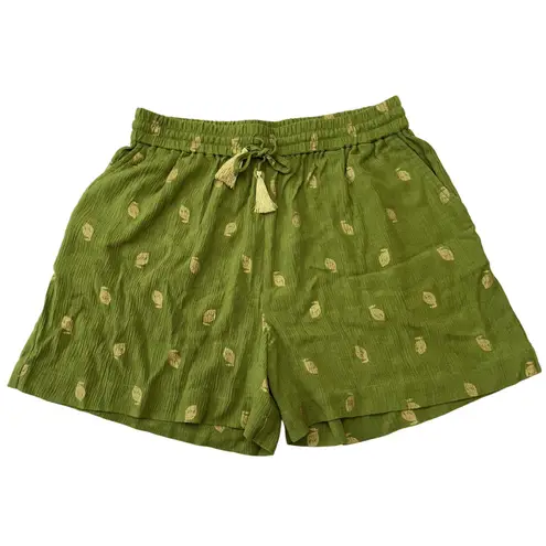 NWT Boden‎ Bembridge Short Gold Leaf Print Drawstring Waist Casual Green Women 4