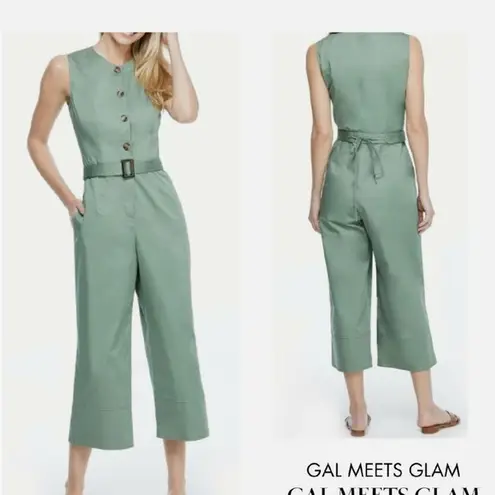 Gal Meets Glam Green Cropped Jumpsuit with Belted Waist