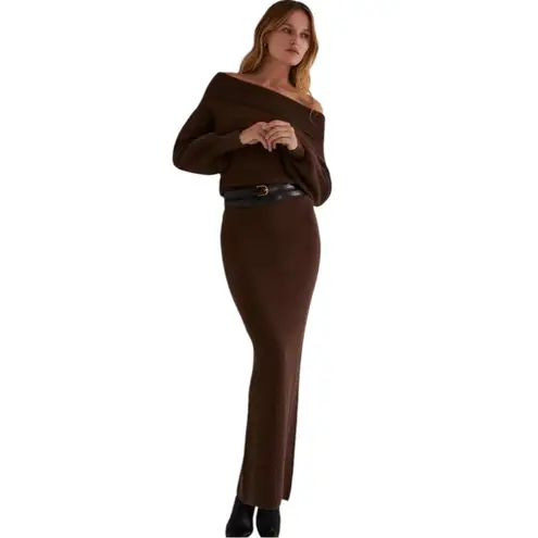 New! Favorite Daughter Irene Sweater Off the Shoulder Maxi Dress Brown Size XL