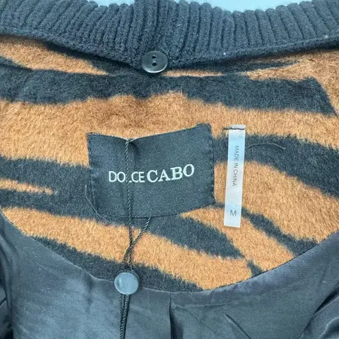 NWT Dolce Cabo Double Breasted Coat with Removable Knit Collar Brown Zebra Small
