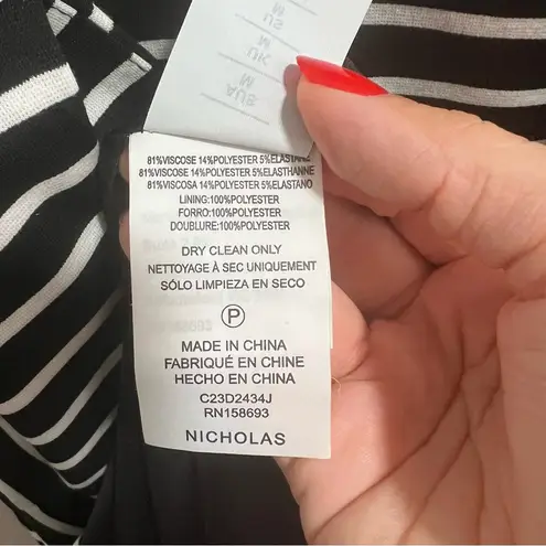 Nicholas NEW NWT Jane Contrast Square Neck Midi Dress In Black & Milk Stripe