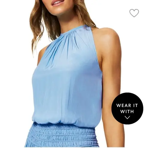 Ramy Brook  Audrey Blouson Midi Dress‎ Sz XS Turquoise Satin Sleeveless