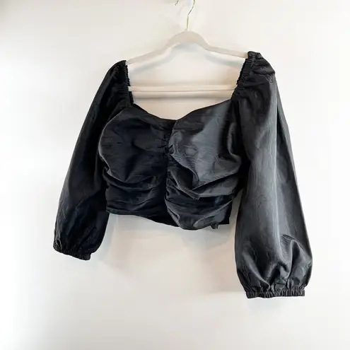 J.Crew  Ruched Puff Sleeve Sweetheart Neck Crop Top Black 10