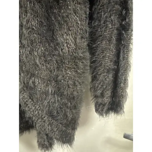 Verty Fuzzy Knit Cardigan Sweater Shaggy Textured One Size Gray Metallic - Image 4
