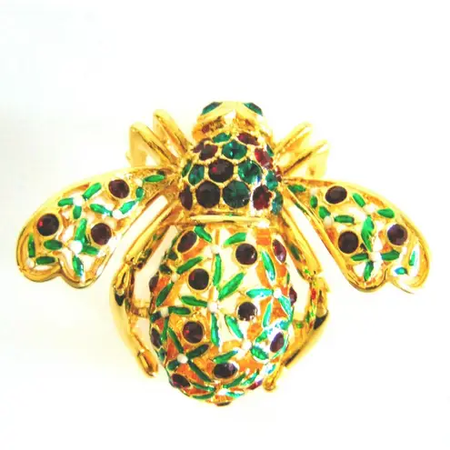 Joan Rivers HOLLY JOLLY BEE PIN BROOCH Holiday Christmas Holly Berries Green Red