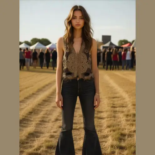 Vintage Silk Vest Lace Embellished Beads Sequin Floral Boho Size XL