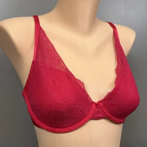 Soma Lightest Lift Lace Plunge 34D Watermelon Red Underwire Bra Lightly Lined